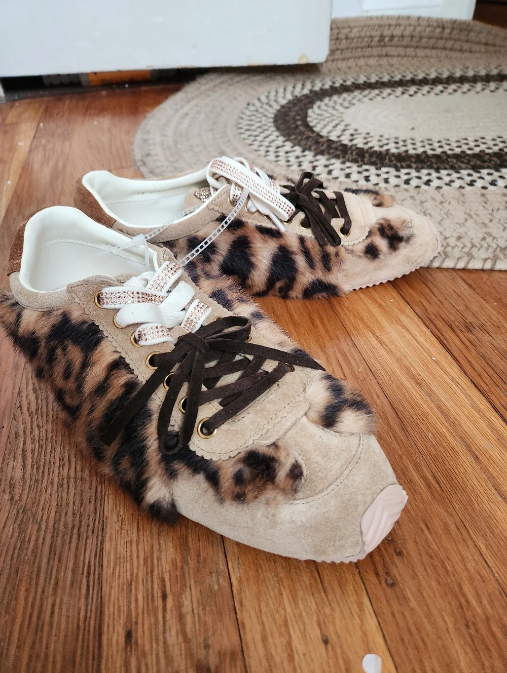 Kurt Geiger Leopard Print Faux Fur Lace-Up Sneakers - Tan